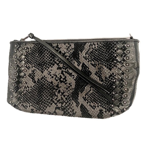 Elliott Lucca Crossbody Clutch Bag Python Embossed Leather Black Metallic Gray - Picture 2 of 11